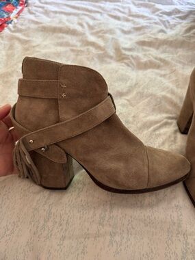 rag & bone Harrow Taupe Suede Fringe Strap Ankle Boot